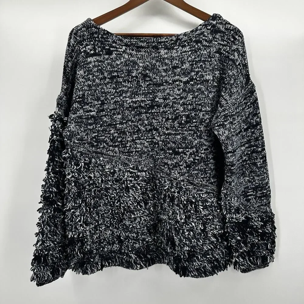J Crew‎ Collection Sweater Womens Large Blue Shaggy Knit Popover Boxy Heavy